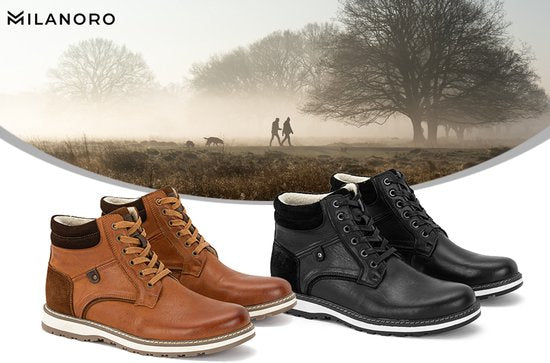 Milanoro - Elégantes baskets en cuir pour homme - Noir - Taille 43