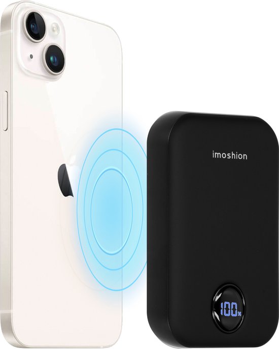 Batterie externe - imoshion - 10000 mAh - Adapté à MagSafe - Chargeur rapide 22.5W - USB C & USB A - Powerbank sans fil adapté à l'iPhone 12/13/14/15/16 - Noir