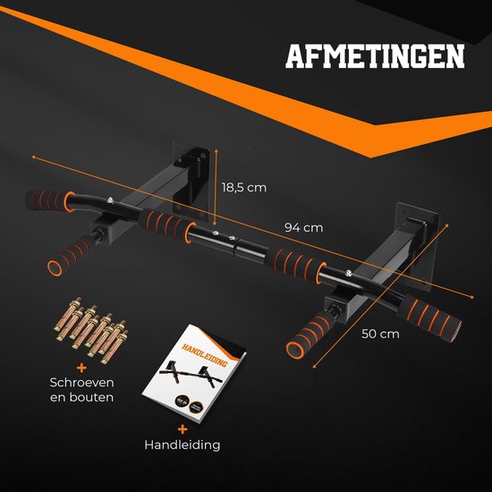 TTD® Premium Pull Up Bar - Pull Up Station - Wall Mounted Pull Up Bar - Dip Station - Dip Bars - Home Sports - Home Fitness - Premium materials - Extra Sturdy up to 250KG - Includes mounting parts - Home workout - Black/Orange