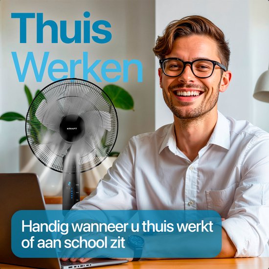 KRAFT Ventilateur sur pied - Ventilateur sur pied - Réglable en hauteur - Ecran LED - Ventilateur de sol - Noir