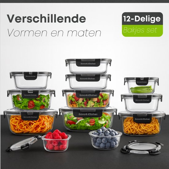 Savoré Kitchen Preserving Trays Set - Meal Prep Trays - Freezer Trays Glass - Airtight - 12 Pieces