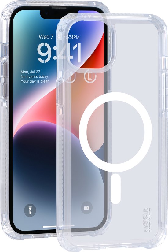SoSkild Case iPhone 15 Plus MagSafe - Defend Heavy Impact Case - Étui magnétique Magsafe transparent - Transparent