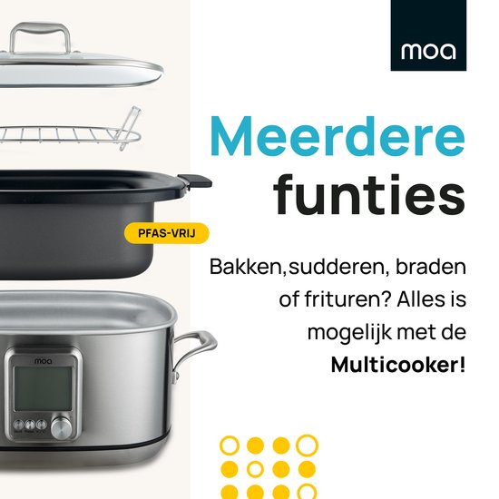 MOA Multicooker - Mijoteuse - 8 fonctions de cuisson - 6 litres - 1250W - Cuiseur de riz - Cuiseur vapeur - Cuiseur sous vide - Yaourtière - acier inoxydable - MC01S