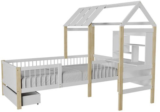 Cot Yari - Table et tiroir inclus - Blanc / Naturel