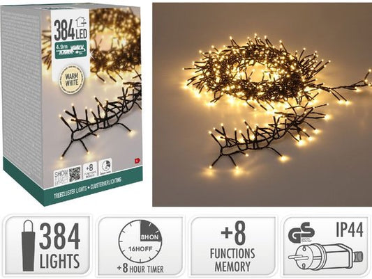Lumières de Noël Treecluster - 384 LED blanc chaud - 490 cm - minuterie - 8 niveaux de lumière - intérieur extérieur
