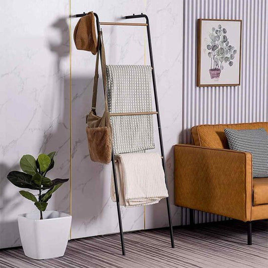 Ceruzo Porte-serviettes - Métal - 160 cm - Autoportant - Porte-serviettes - Noir - Couleur bois - Capacité de charge 12 KG