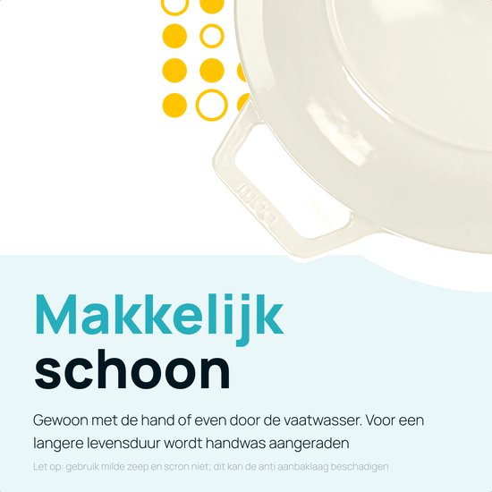 MOA Casserole en fonte - 5,7L - Pour toutes les sources de chaleur y compris l'induction - Avec couvercle - Ø 26cm - Revêtement antiadhésif - Blanc