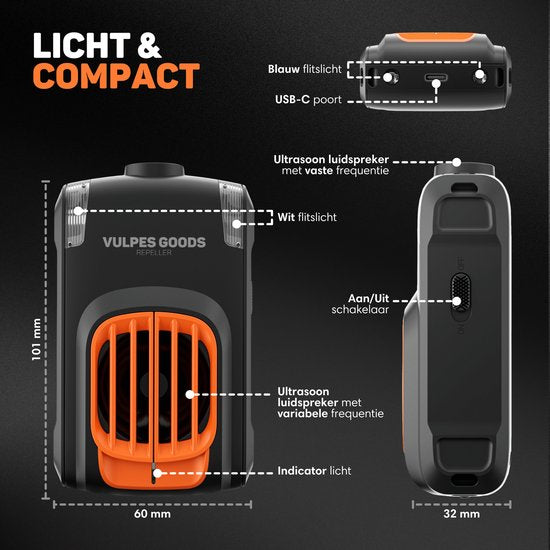 Vulpes Goods® Deterrent - Dissuasion de la martre - Dissuasion de la martre de pierre - Combattant de la martre - Intérieur et extérieur - Fréquences automatiques et lampes flash - USB et batterie de voiture - Martres, souris et rats - PRO V2 - 2 pièces