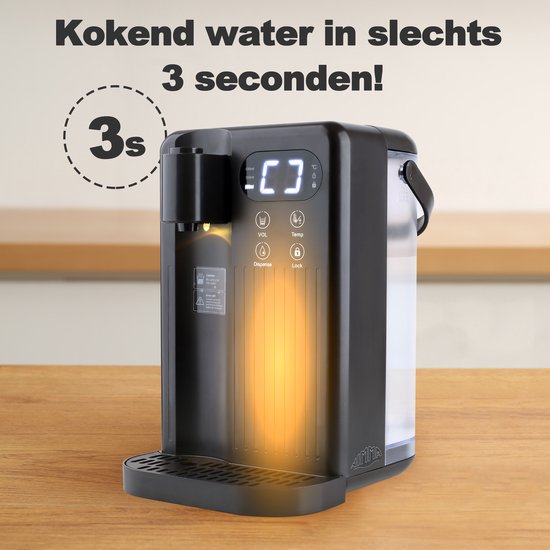 Nimma Distributeur d'eau chaude - 3 litres - 40-100℃ - Robinet d'eau chaude - 200/350/500 ml - Bouilloire instantanée - Noir