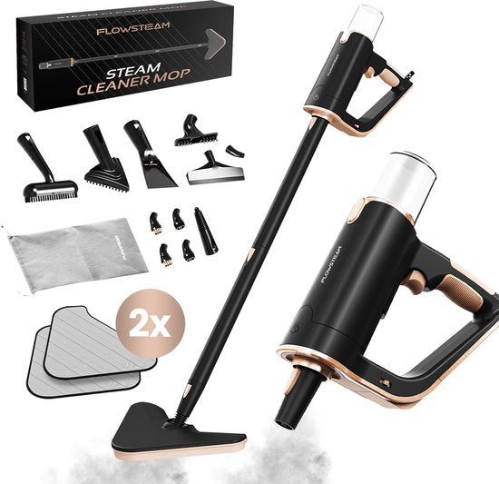 FLOWSTEAM® Deluxe Steam Cleaner - 13 accessoires - vapeur à 120° - nettoyeur de tapis - nettoyeur de taches - sèche-mains - cordon de 5 m - 2 lingettes microfibres incluses