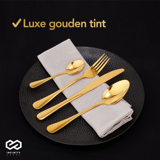 Infinity Goods Set de Couverts - Or - 39 pièces - Couverts pour 6 personnes - Multi-plats - Couteau Cuillère/Fourchette - Acier inoxydable - Or