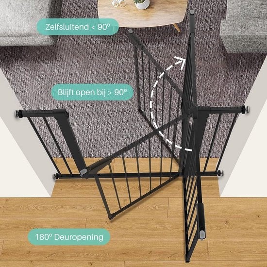 ADSafety Porte d'escalier sans perçage - 76 à 103 cm - 2 rallonges incluses - Fixation par pince - Barrière de sécurité - Barrière pour enfants - Barrière pour chiens - Noir