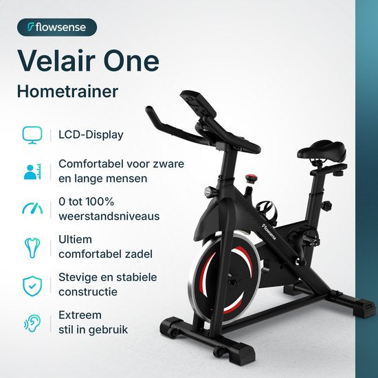 Flowsense Hometrainer Velair One - Vélo de fitness - Home Trainer avec résistance magnétique - Hometrainers Spinning Bike - 3KG Flywheel - Incl. Tablet Holder
