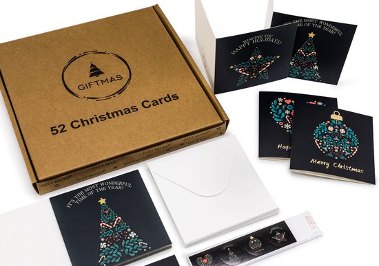 Giftmas Cartes de Noël - Cartes de vœux - 52 pièces - Avec enveloppes et autocollants - 10x10cm