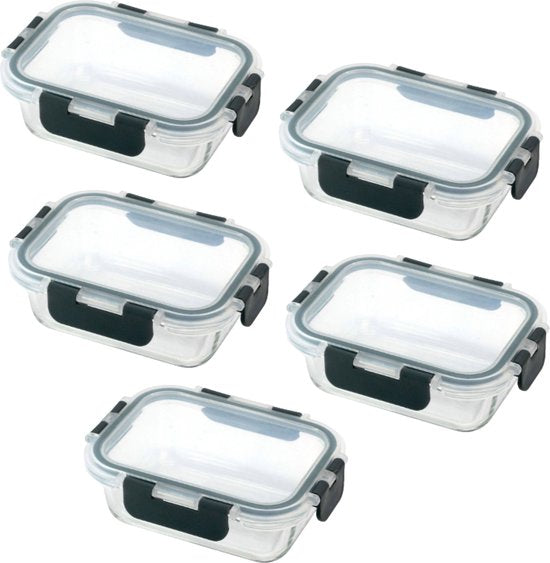 Ceruzo Meal Prep Trays - 5 pièces Plateaux fraîcheur - Verre borosilicaté - hermétique - 21,5 x 16 x H6,6 cm
