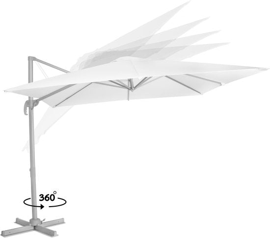 VONROC Premium Parasol flottant Pisogne 300x300cm - Comprend une base en croix et une housse de protection - Parasol carré - Rotation 360° - Inclinaison - Toile résistante aux UV - Blanc