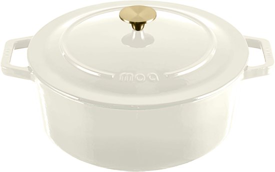 MOA Casserole en fonte - 7,2L - Pour toutes les sources de chaleur y compris l'induction - Avec couvercle - Ø 30cm - Revêtement antiadhésif - Blanc
