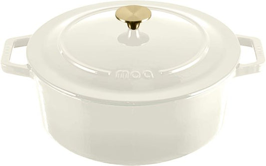 MOA Casserole en fonte - 7,2L - Pour toutes les sources de chaleur y compris l'induction - Avec couvercle - Ø 30cm - Revêtement antiadhésif - Blanc