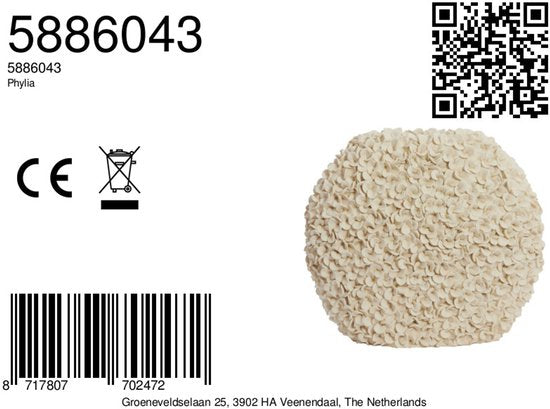 Light & Living Vase Phylia - Blanc - 52x23x46.5cm - Plastique - Moderne - Vase à fleurs - Décoration intérieure - Vase décoratif pour le salon ou la chambre à coucher