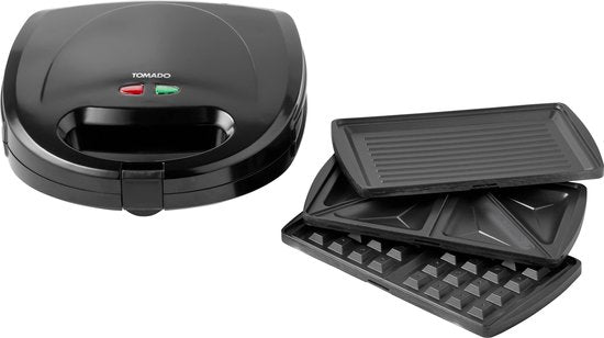 Tomado TGM2000B - Multigrill 3 en 1 - Avec plaques à sandwich et à gaufres - 750 watts - Noir