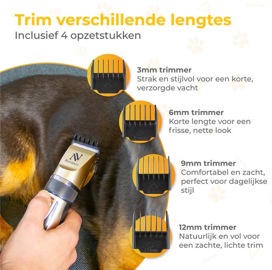 Nuvance - Tondeuse pour chien - set - silencieux - sans fil - pour chien et chat - Tondeuse professionnelle pour chien
