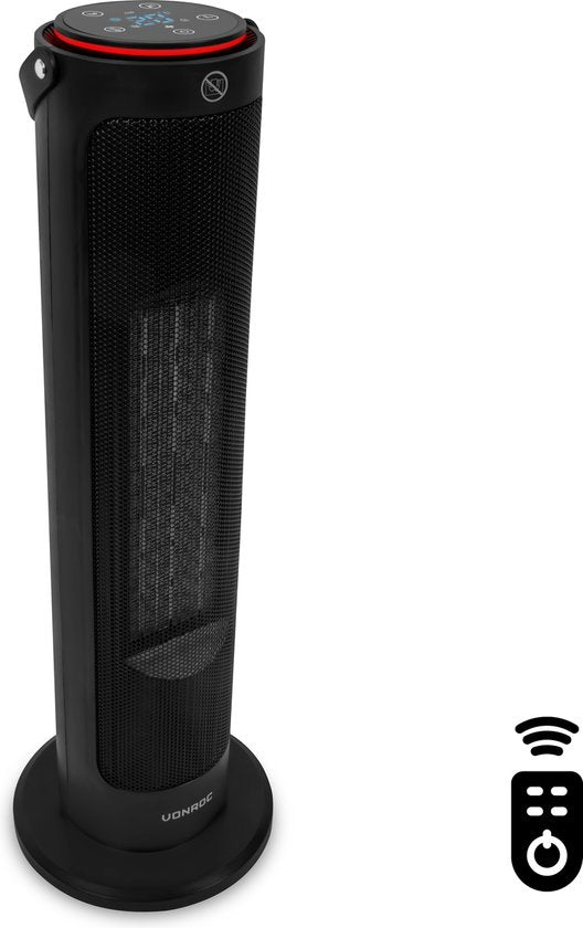 VONROC Chauffage électrique - chauffage soufflant - 1200W/2000W - modèle tour - céramique - mode ECO - fonction swing - affichage LED - télécommande incluse - thermostat et minuterie - 20m2