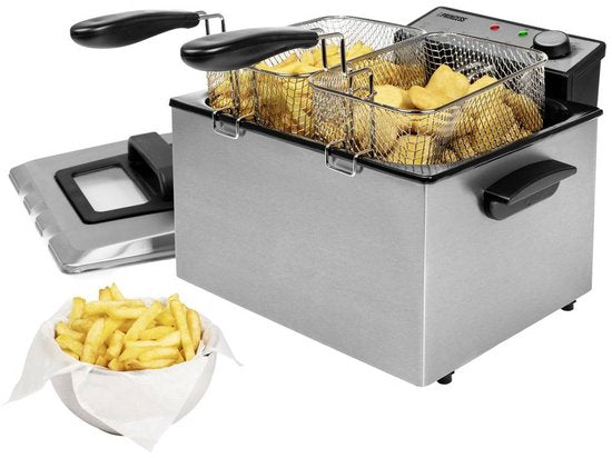 Princess Fryer 185000 - Grande friteuse - 1 grand et 2 petits paniers - 5 litres - 3270W - Hublot de visualisation - Zone froide - Filtre anti-odeurs