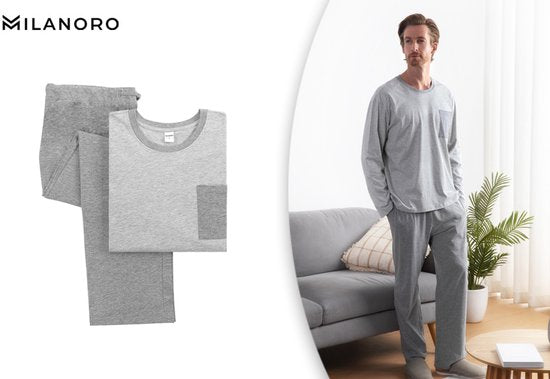 Milanoro - Pyjama homme en coton - Bleu - XXL