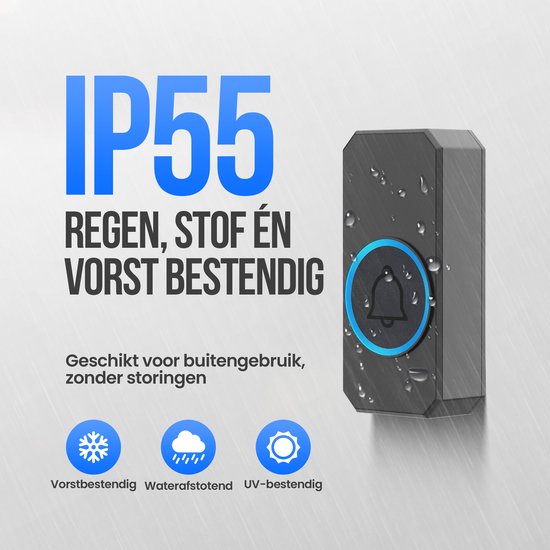 Strex Wireless Doorbell - Récepteur alimenté par le secteur - Portée de 300 m - 60 mélodies - Sans fil - Résistant à l'eau - Noir