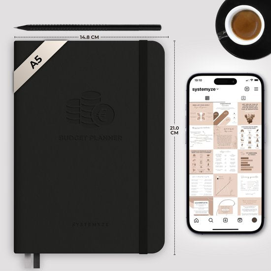 Systemyze Budget Planner - Livre de caisse et de dépenses - Livre de ménage - A5 - Noir