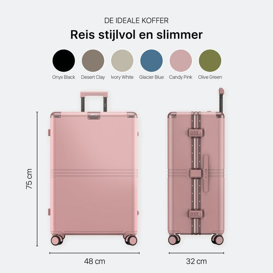ONYX Hybrid Pro Check-in Suitcase Large 100 Liter - Recycled Polycarbonate and Zipperless Design - Travel suitcase with TSA lock and Spinner wheels - Candy Pink