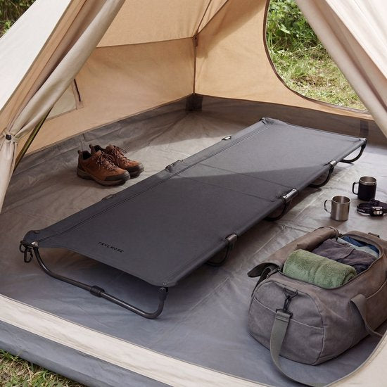 TRVLMORE Lit de Camp pliable - Capacité de charge 120KG - Lit de camping avec sac de transport - Brancard 1 personne - Structure en acier - 193x66x15 cm - Gris