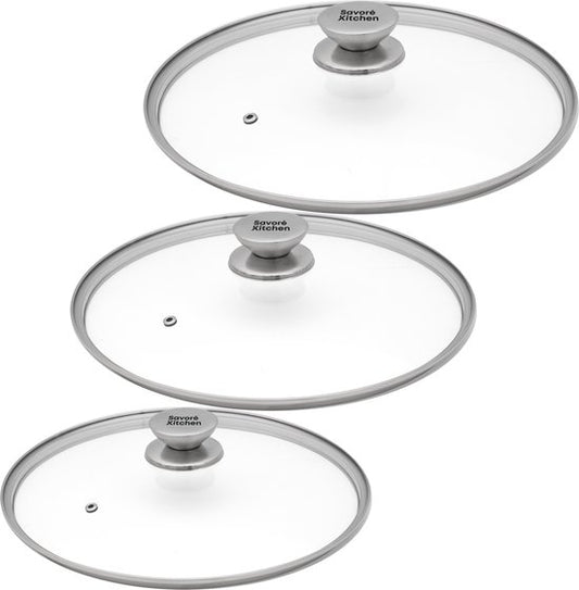 Savoré Kitchen Pan Lid Set 3-piece - Couvercle pour poêle Ø 20, 24, 28 cm - inox - Verre
