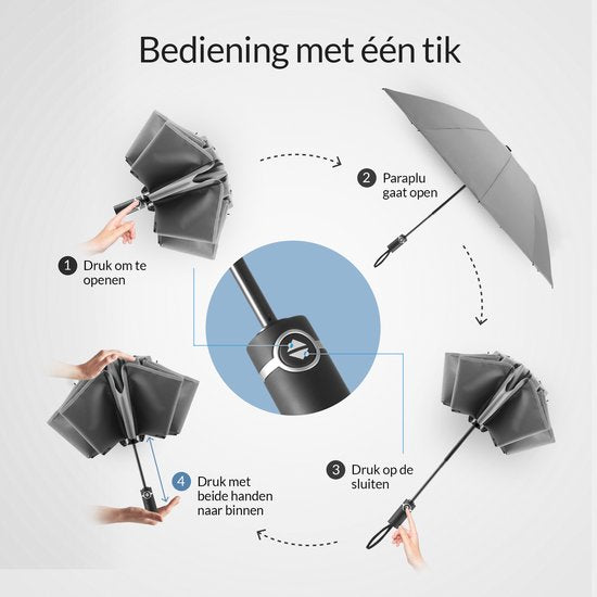 Parapluie tempête Nohrd - Gris - Parapluie pliable - Résistant à la tempête 108 km/h - Parapluies tempête - Pliage et dépliage automatique - Réfléchissant - Parapluies - Housse de protection incluse