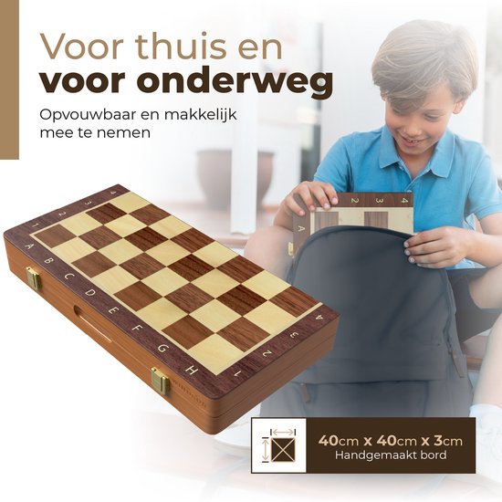 Échiquier Windsor avec pièces - Dames - 40 cm - Annotations - Jeu d'échecs - Jeu d'échecs magnétique - Bois