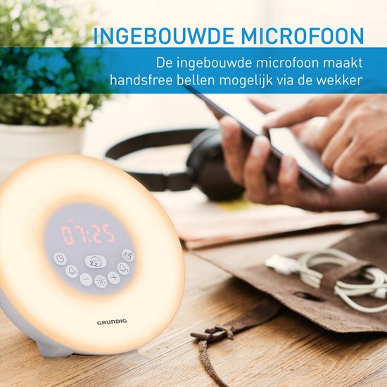 Réveil lumineux - Grundig - avec radio FM - Réveil lumière avec simulation lever de soleil - Réveil Numérique - 10 sons naturels