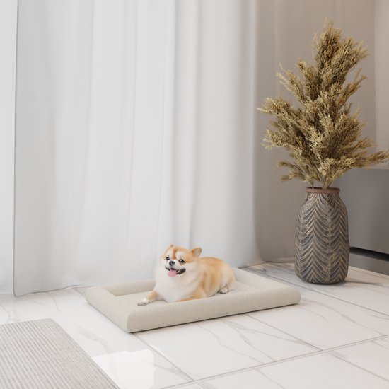 Panier orthopédique pour chien CozySense® - 60 x 40 cm - Taille S - Tissu bouclé - Lit imperméable pour chien avec housse lavable - Convient comme coussin de banc - Blanc