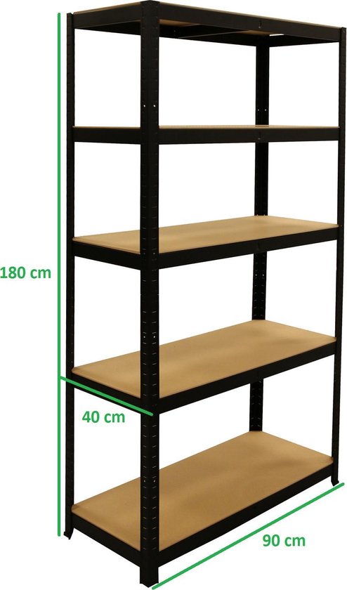 ERRO Étagère de rangement - 90 cm de large - Capacité de charge 875 kg - Montage sans vis - Noir
