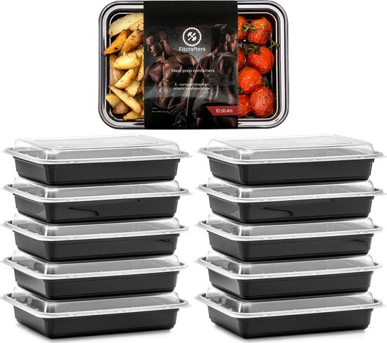 Fitcrafters Meal Prep Trays - Plateaux pour aliments frais - Plateaux pour congélation - 10 pièces - 1 compartiment - 1L - sans BPA