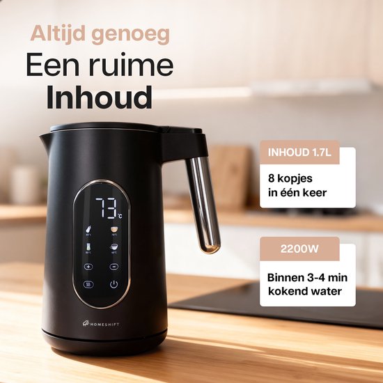 Bouilloire HomeShift® avec contrôle de la température - Fonction maintien au chaud - Double paroi - Électrique - 1,7 litre - 2200W - Noir