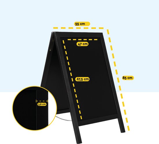 BRASQ Chalkboard noir - 55x 85 CM - Tableau noir - Enseigne publicitaire - Enseigne de trottoir - Double face - Pour l'intérieur et l'extérieur - Hospitalité