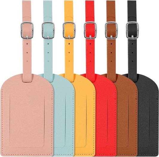 Etiquettes de valise Travelhawk - Etiquette de bagage en cuir PU - Etiquette de valise 6 pièces - Accessoire de voyage - Etiquette de nom - Couleurs multiples