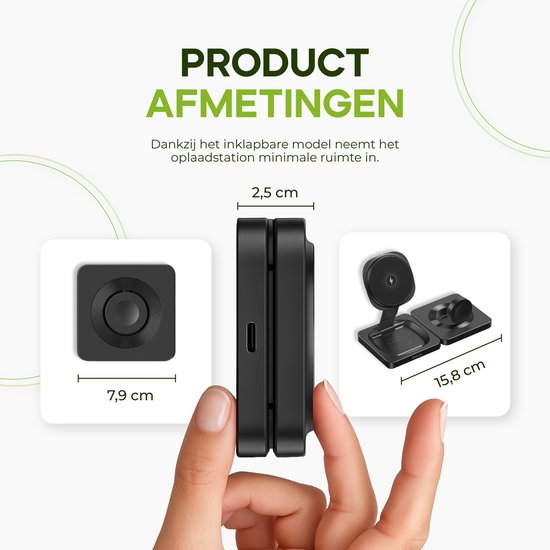 iSetchi 3-in-1 Power Base - Wireless Charger 15 W - Pliable et léger - Qi Charging Station - Câble inclus - Compatible avec Smartphone, Smartwatch & Earbuds