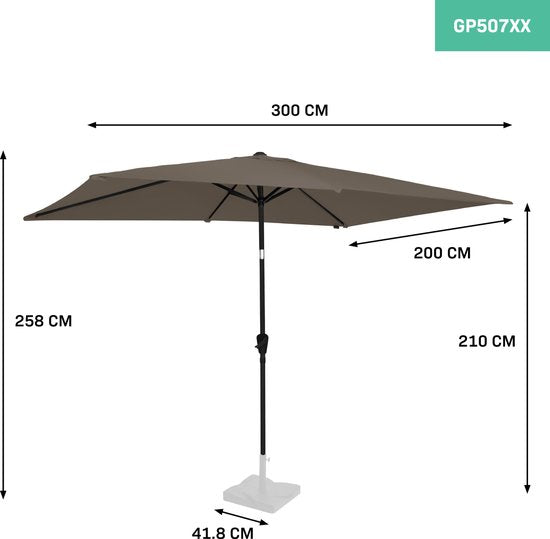 VONROC Premium Parasol Rapallo 200x300cm - Parasol durable - Inclinable - Toile résistante aux UV - Taupe - Housse de protection incluse
