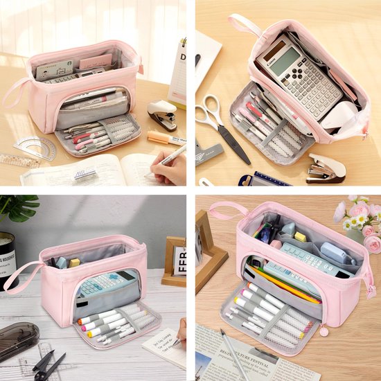 Diydash Trousse à crayons XL - Trousse à crayons - Trousse scolaire - Grande trousse - Fournitures scolaires - Trousse Scolaire - Pour filles, garçons et adultes - Rose