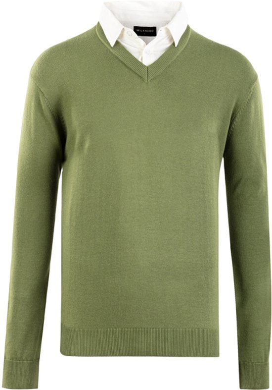 Milanoro - Pull homme à col chemise - Vert olive - M