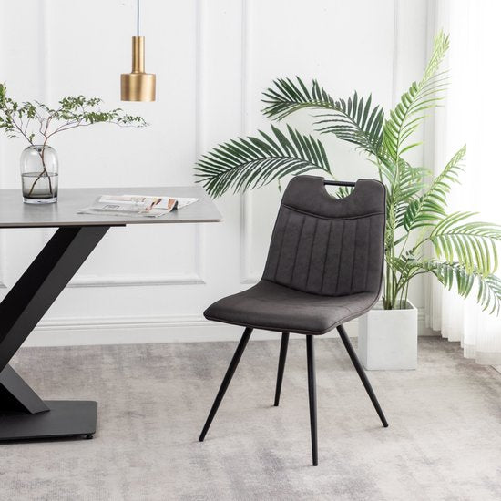 Furnihaus Chaise de salle à manger Leon Microfibre Anthracite Lot de 2