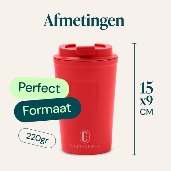 Tasse thermos Castagnola - Tasse à café à emporter - Tasse de voyage pour café et thé - Tasse à thé - 380 ML - acier inoxydable - Rouge
