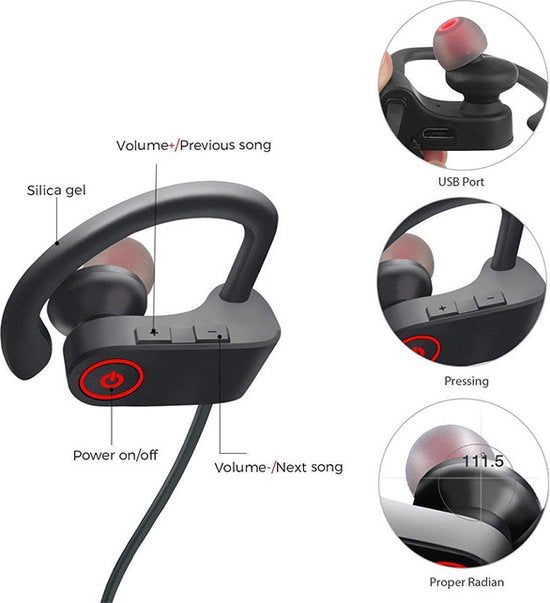 Ecouteurs Bluetooth intra-auriculaires sans fil, Casque de sport - Casque sans fil - noir/rouge U8