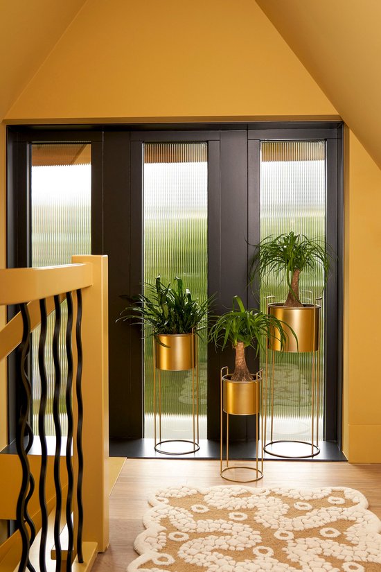 Mica Decorations Pot de fleurs Favani sur pied - Lot de 3 - H80 x Ø28 cm - Métal - Or